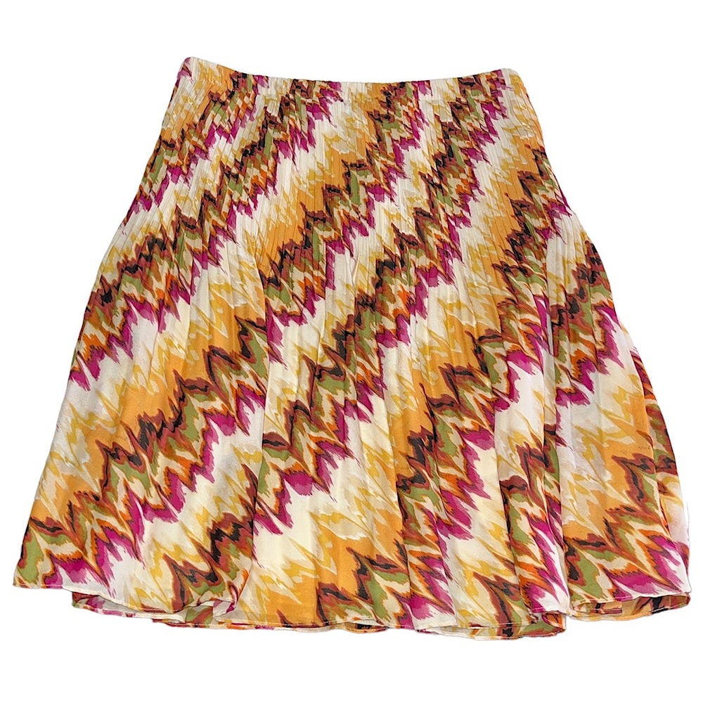 Allison Taylor Pleated Colorful Flowy Elastic Waistband Lined Tie-Dye Skirt L